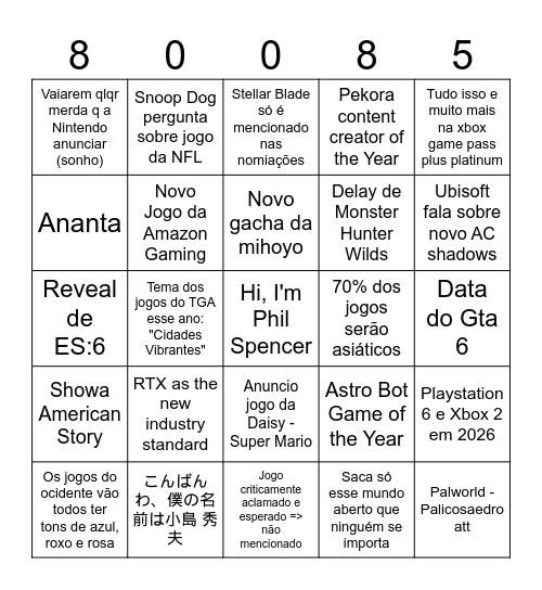 Cartela do Lucas Bingo Card