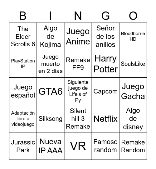 The game awards 2024 Bingo Card