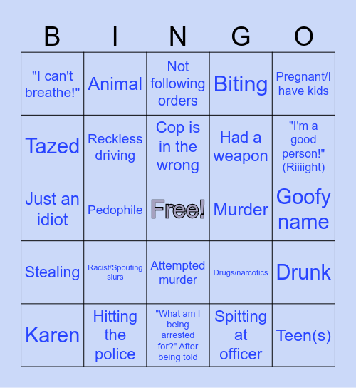 Police Body Cam version Bingo Card