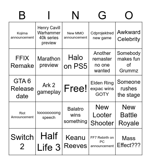 VGA’s Bingo Card