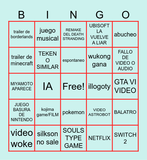 GOTY Bingo Card