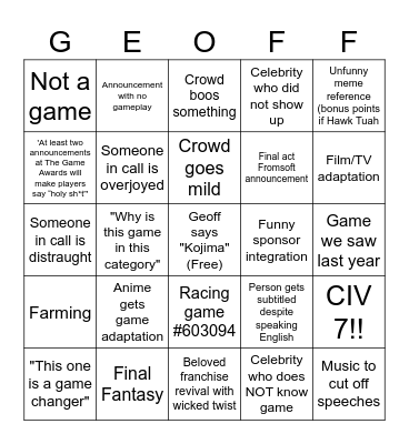 Untitled Bingo Card