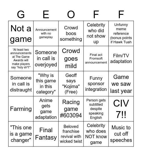 Untitled Bingo Card