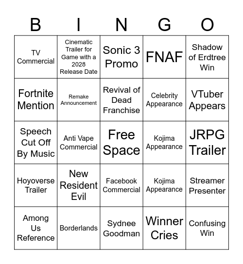 GAME AWARDS BINGO Card