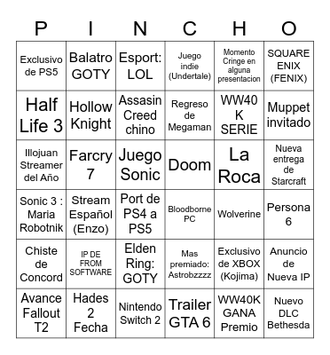 Goty 2024 Bingo Card