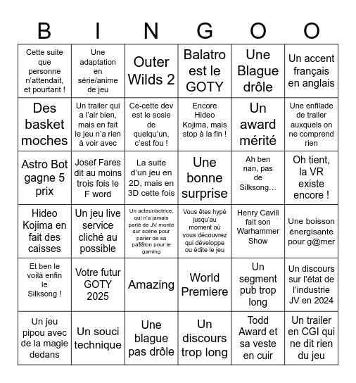 Les Tôt D'Award 2024 Bingo Card