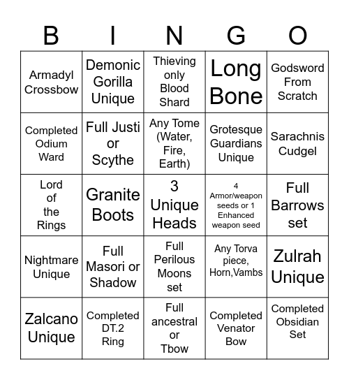Exigence Bingo Card