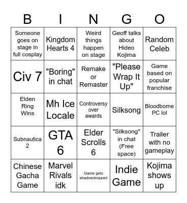 Untitled Bingo Card
