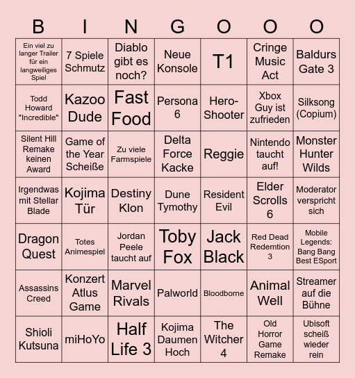 Game Awards 24 Bingo Card