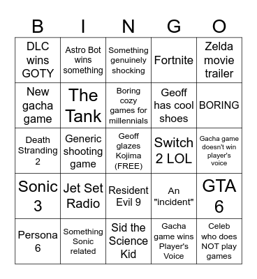 Game Awards 2024 Bingo Card