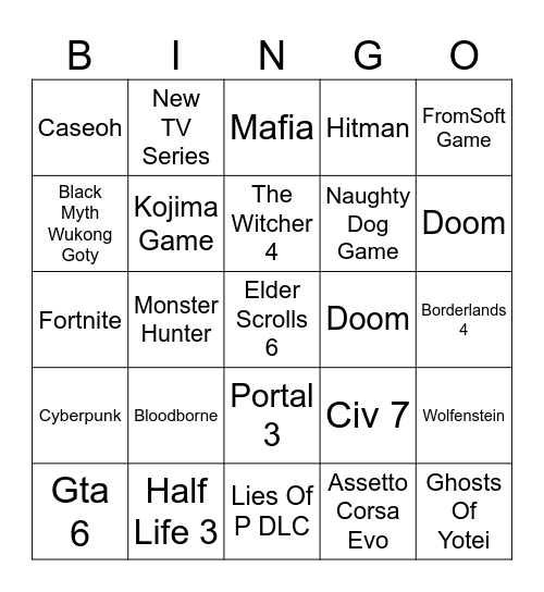 The Game Awards Bingo Card Bingo Card