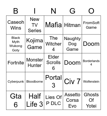 The Game Awards Bingo Card Bingo Card