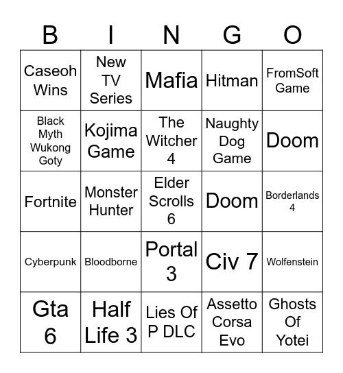 The Game Awards Bingo Card Bingo Card