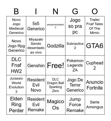 Game Awards Bingo Card