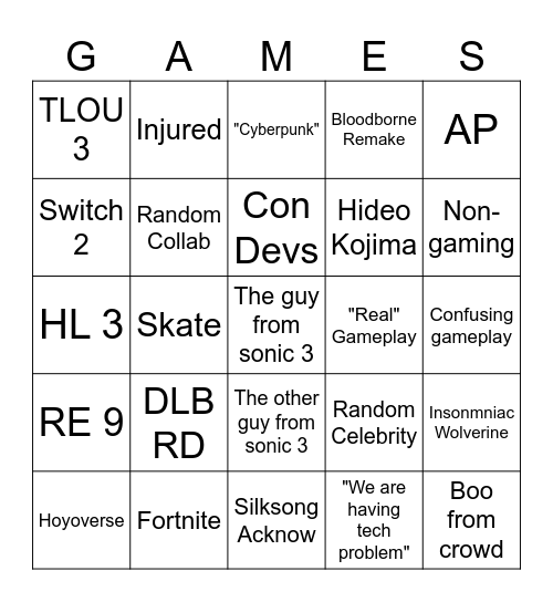 Games Award 2024 Bingo Card