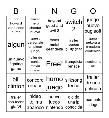 Game AWARDS 2024 Bingo Card