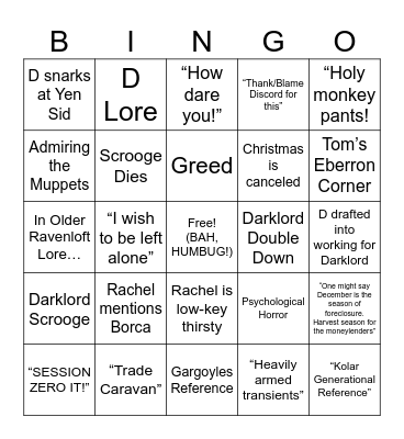 WWoDL: Christmas Carol Bingo Card