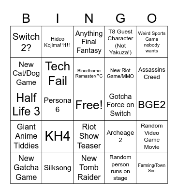 TGA 2024 Bingo Card Bingo Card