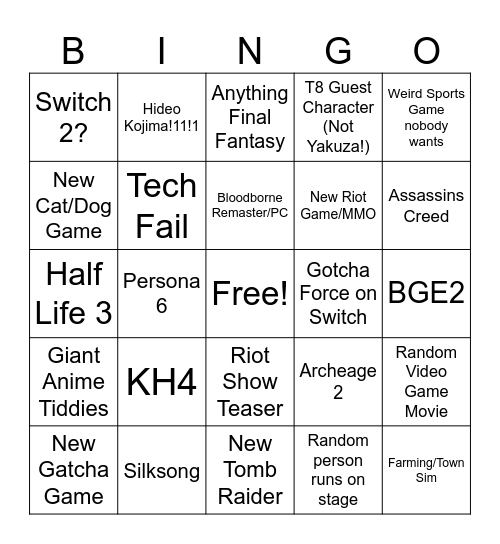 TGA 2024 Bingo Card Bingo Card