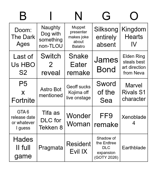 Game a-Snored Bingo Card