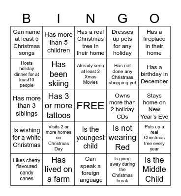 Holiday Staff Bingo Card