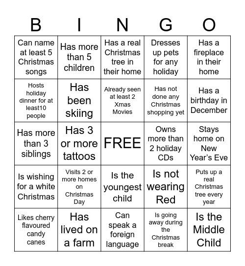 Holiday Staff Bingo Card