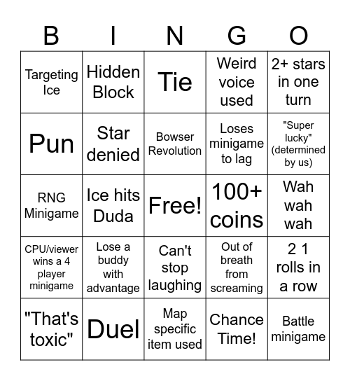 ExIceberg's Mario Party Viewer Bingo Card