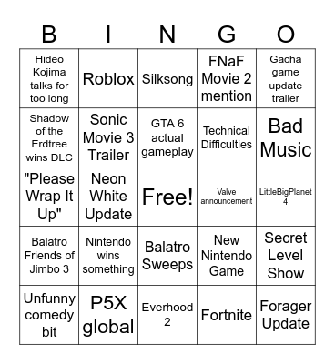 TGA 2024 Bingo Card