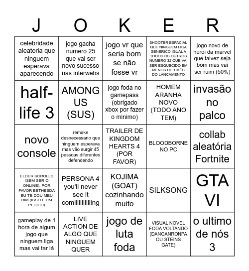 bingo do que não vai acontecer (alguns vão) Bingo Card