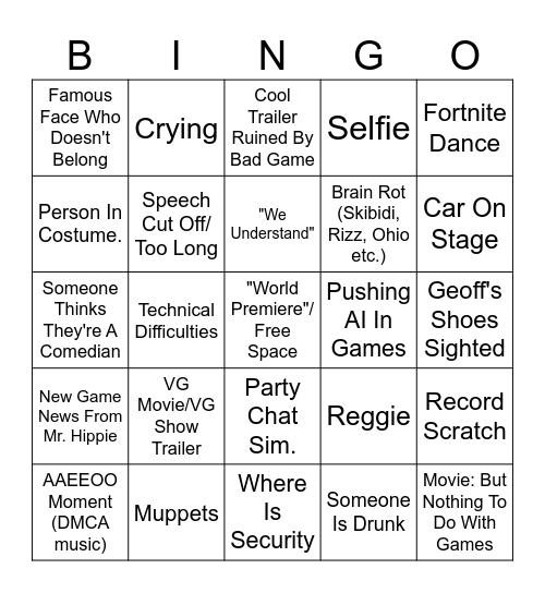 Game Awards 2024 Bingo Card