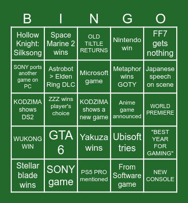 TGA 2024 Bingo Card