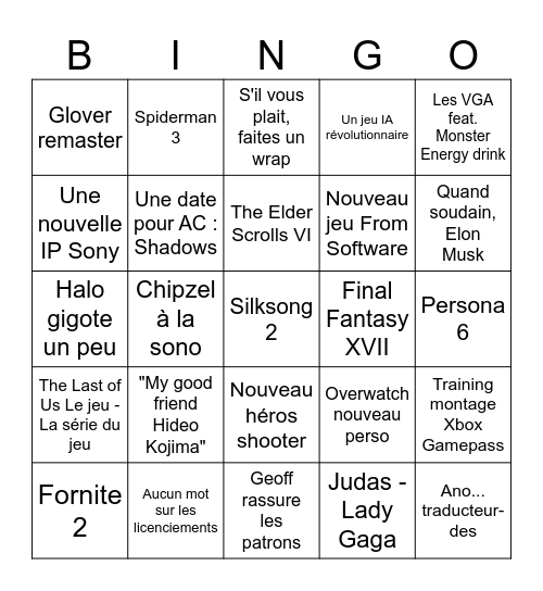 VGA 2024 Bingo Card
