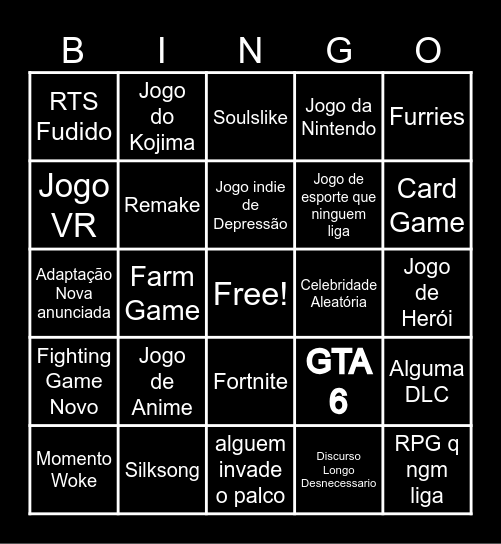 Game of The Year 2024 Bingo Card