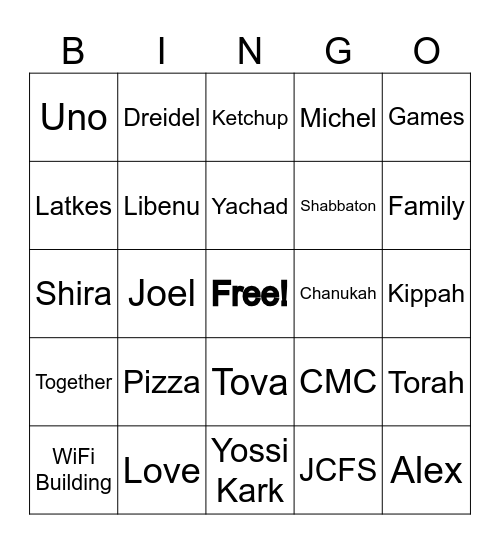 YACHAD Bingo Card