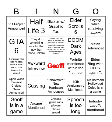 Geoff Bingo 2024 Bingo Card
