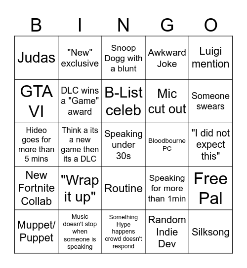 Game Awards 2024 Bingo Card