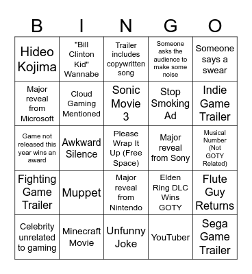 The Game Awards 2024 Bingo Card