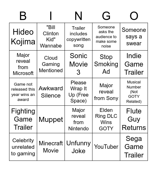 The Game Awards 2024 Bingo Card