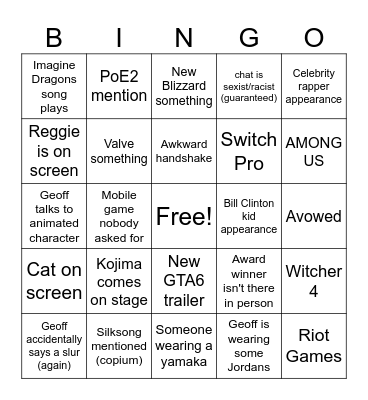 VGA 2024 Bingo Card