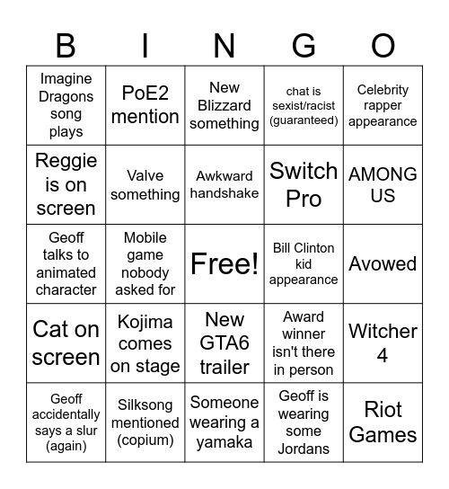 VGA 2024 Bingo Card