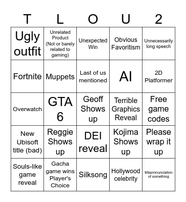 GAME AWARDS 2024 Bingo Card