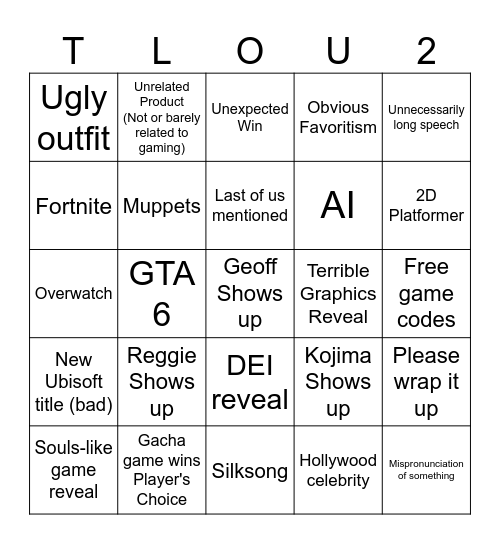 GAME AWARDS 2024 Bingo Card