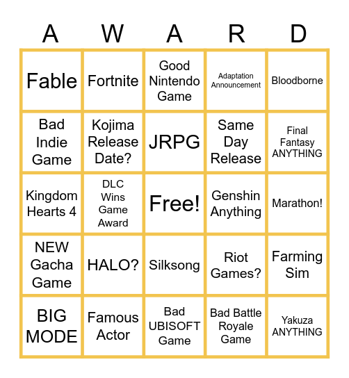 Game 2024 Bingo Card