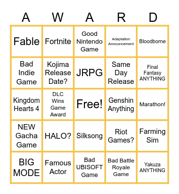 Game 2024 Bingo Card