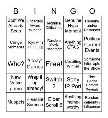 Sky's Game Awards 2024 Bingo Board Bingo Card