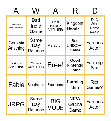 Game 2024 Bingo Card