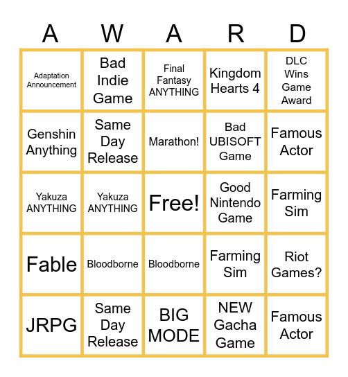 Game 2024 Bingo Card