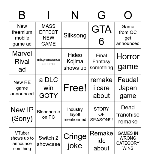 Untitled Bingo Card