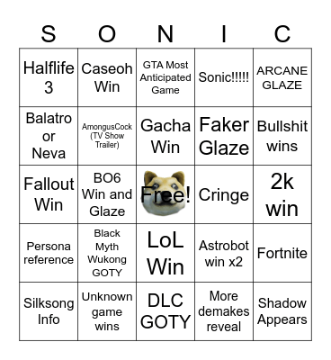 Gooner Bingo Card