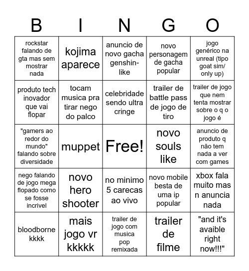 Game Awards bingo card Bingo Card